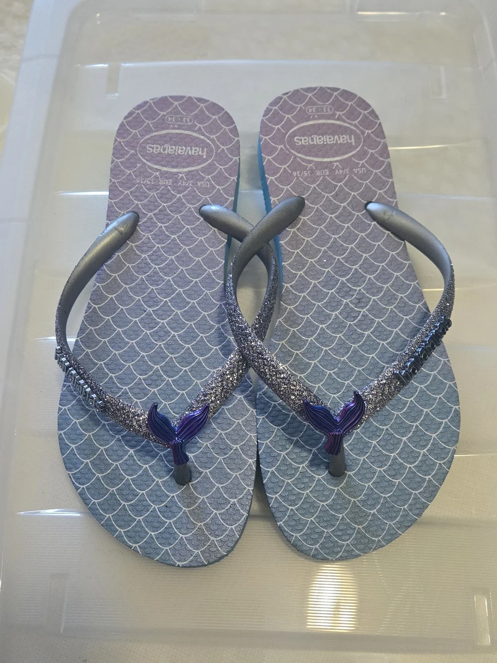 Havaianas Girls Purple Mermaid Scale Flip Flops with Glitter Straps